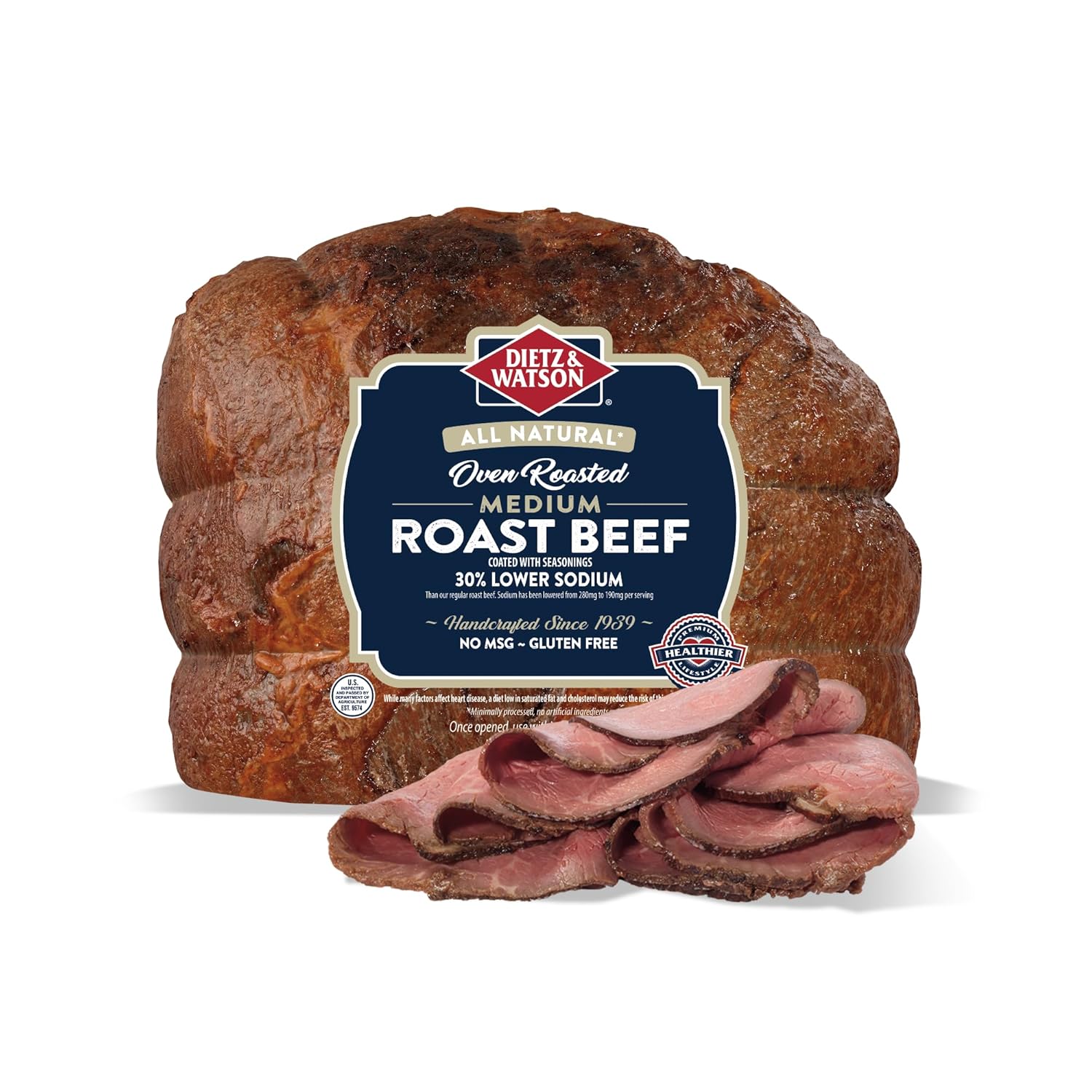 Dietz & Watson, All Natural Oven Roasted 30% Lower Sodium Roast Beef, Grab & Go, Deli Sliced, 8 oz