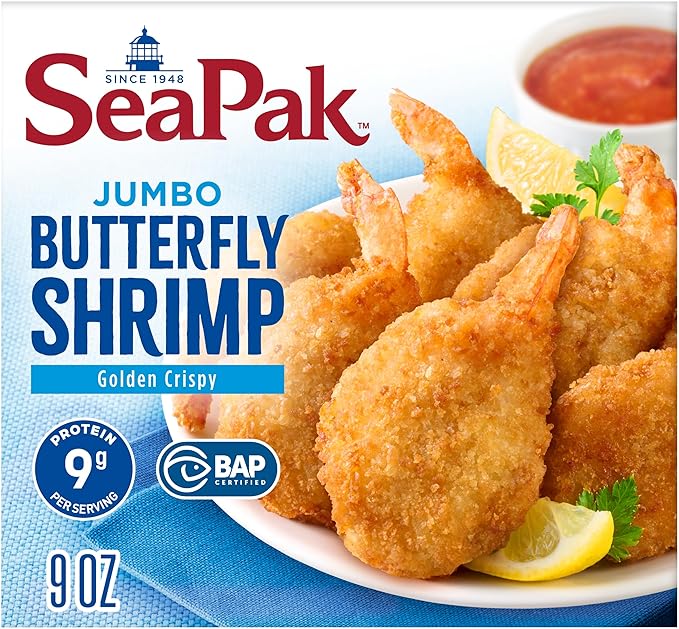 SeaPak Jumbo Butterfly Shrimp, Crispy Oven-Baked, Delicious Jumbo Shrimp with Breading, Frozen Seafood, 9 oz