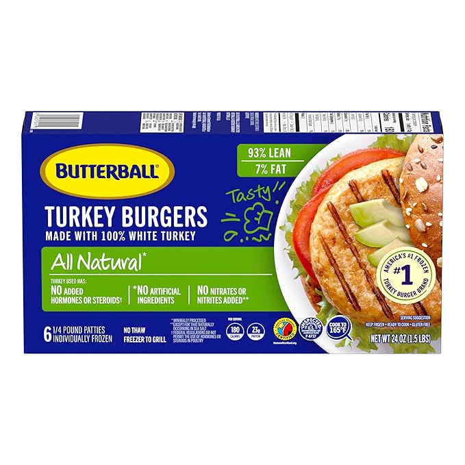 Butterball Frozen Turkey Burgers, All Natural White, 1/4 lb. Patties, 1.5 lbs., 6 count
