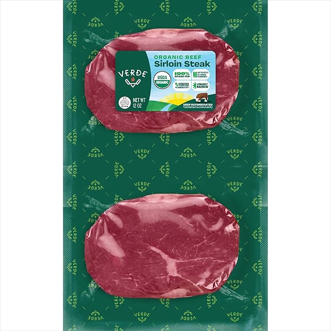 Verde Farms, Beef Sirloin Steaks, Organic, Grass-Fed | 0.75 lbs |Pack of 2