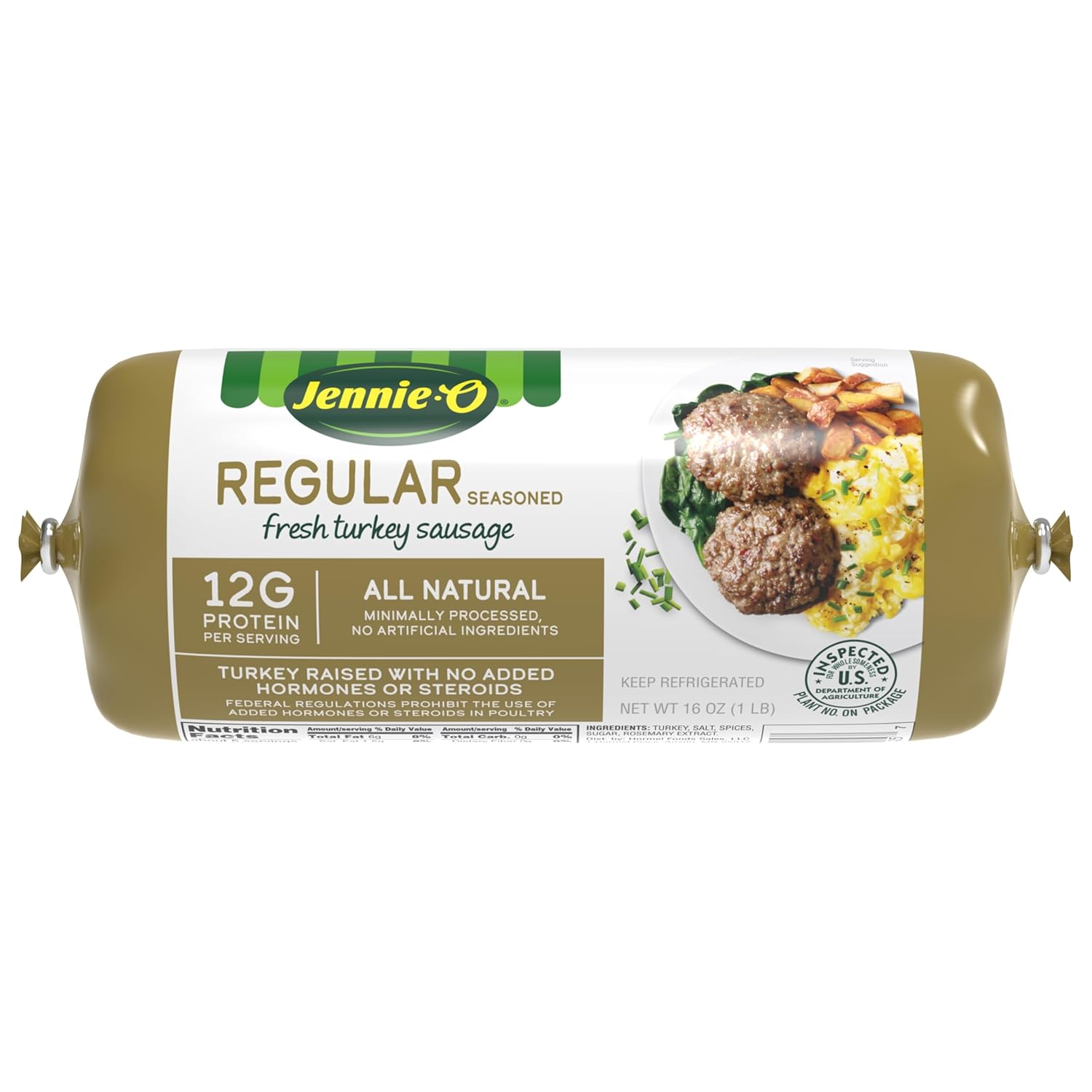 JENNIE-O Turkey Sausage - Lean Ground Sausage, All Natural, 16 oz Packaging