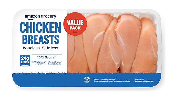 Amazon Grocery, Chicken Breast Fillets Value Pack, Boneless Skinless, 100% Natural, Weight Varies