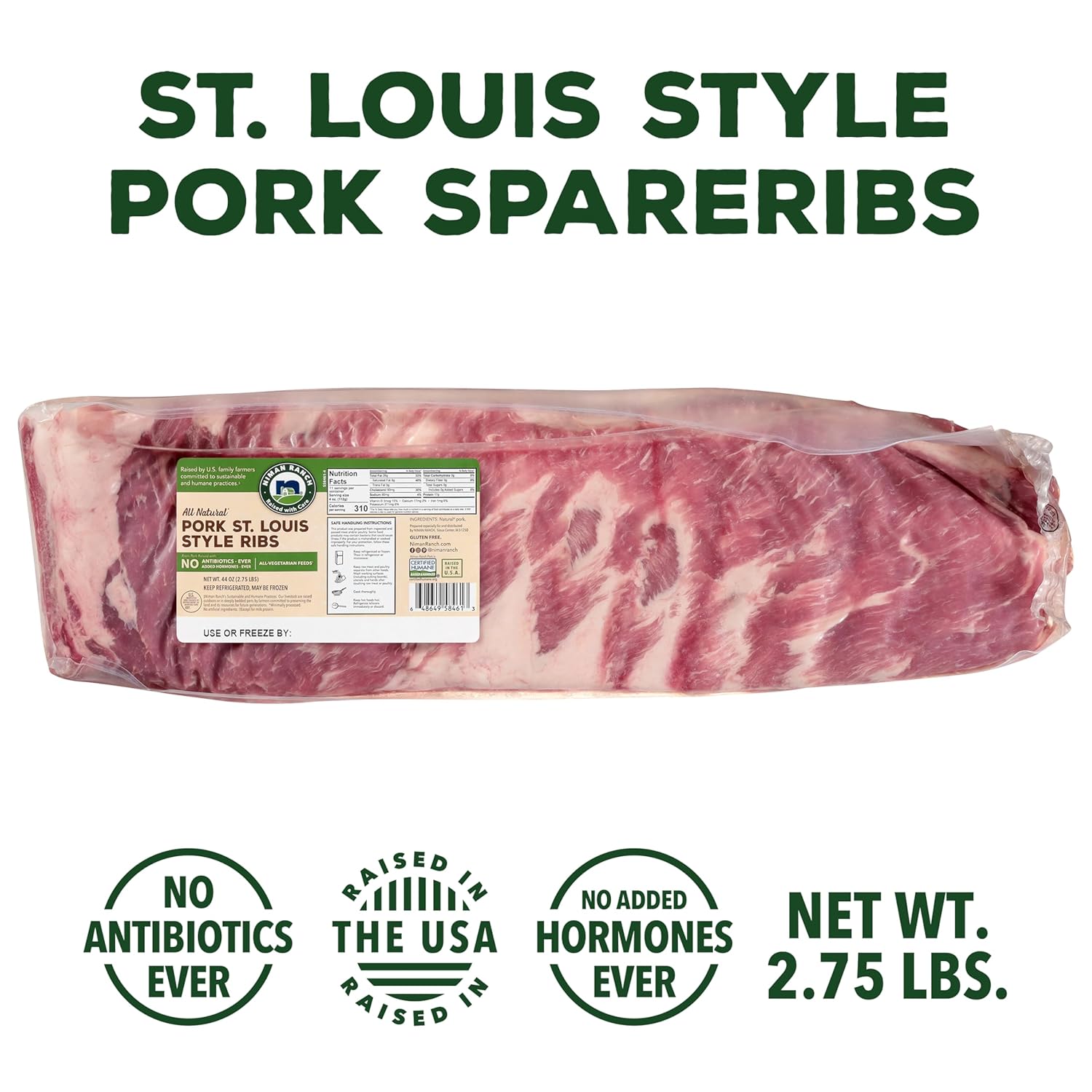 Niman Ranch, Pork Spareribs, St. Louis Style, 2.75 lb