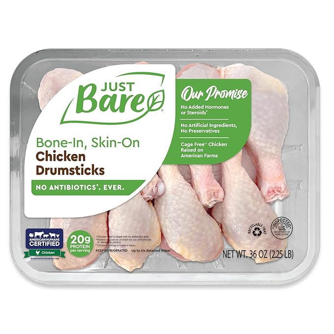 Just Bare® Natural Fresh Chicken Drumsticks | Family Pack | No Antibiotics Ever | Bone-In | 2.25 LB